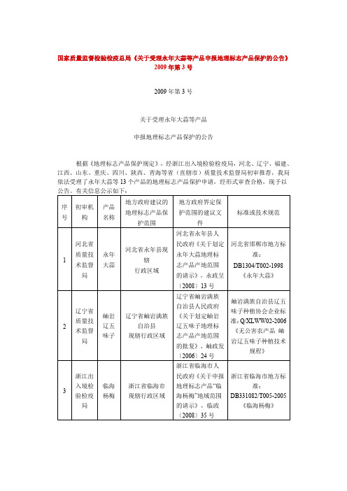 国家质量监督检验检疫总局关于受理永年大蒜等产品申.