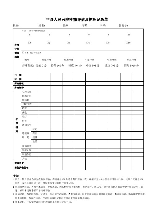 疼痛护理评估单16