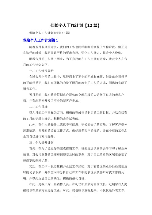 保险个人工作计划【12篇】