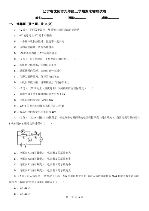 辽宁省沈阳市九年级上学期期末物理试卷