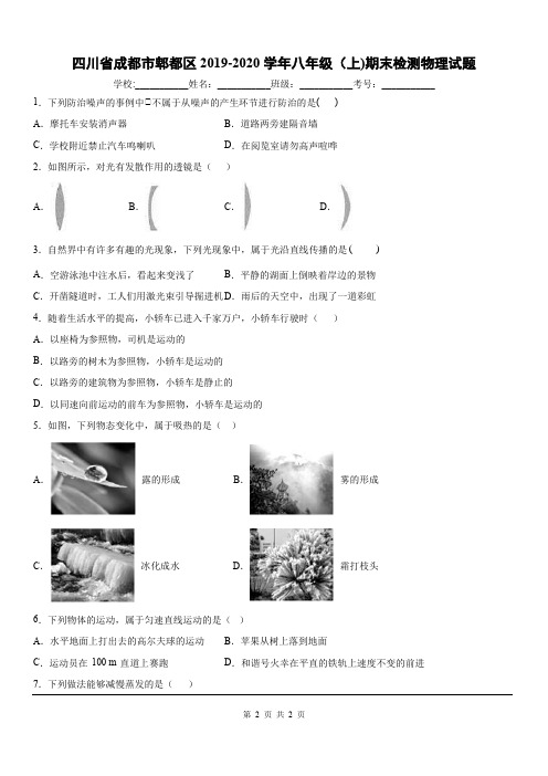 2019-2020学年八年级(上)四川省成都市郫都区期末检测物理试题