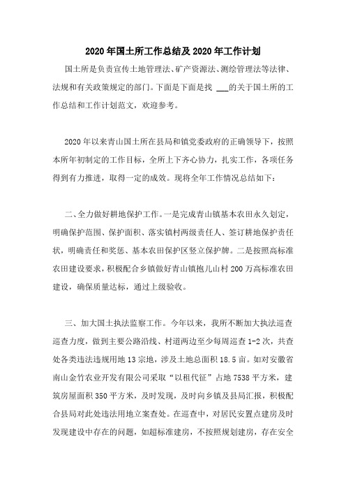 2020年国土所工作总结及2020年工作计划