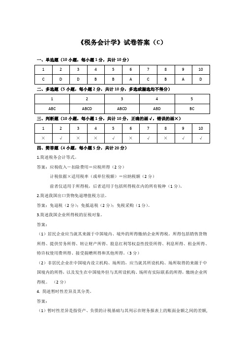 《税务会计学》试卷答案(C)