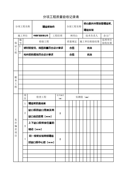 井筒装备工程质量评定表