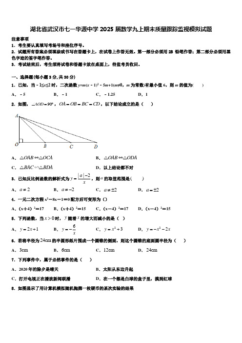 湖北省武汉市七一华源中学2025届数学九上期末质量跟踪监视模拟试题含解析