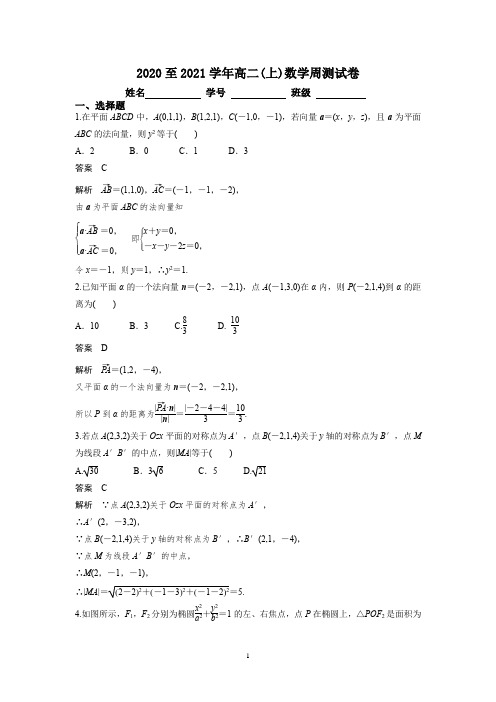 高二上学期数学周测卷(含答案详解)