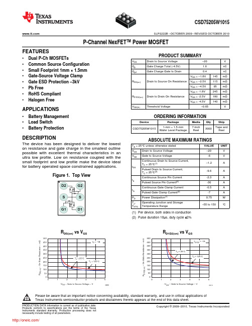 CSD75205W1015;中文规格书,Datasheet资料