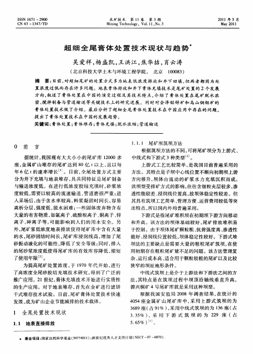 超细全尾膏体处置技术现状与趋势