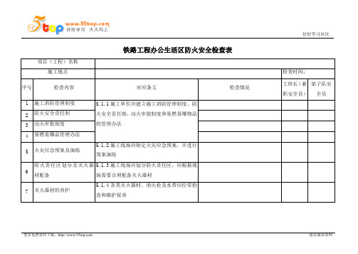 铁路工程办公生活区防火安全检查表