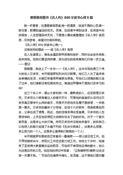 寒假推荐图书《名人传》800字读书心得5篇