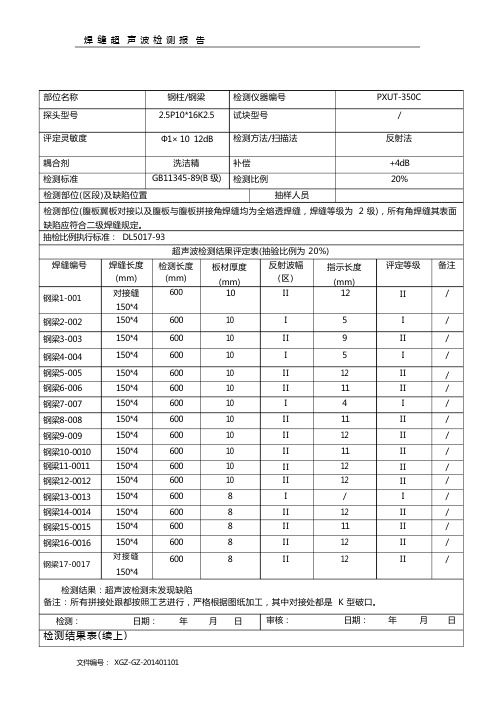 超声波探伤检测报告