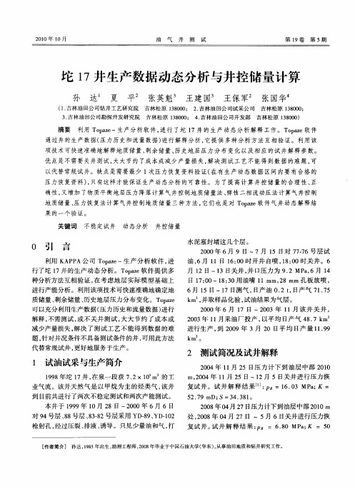 坨17井生产数据动态分析与井控储量计算