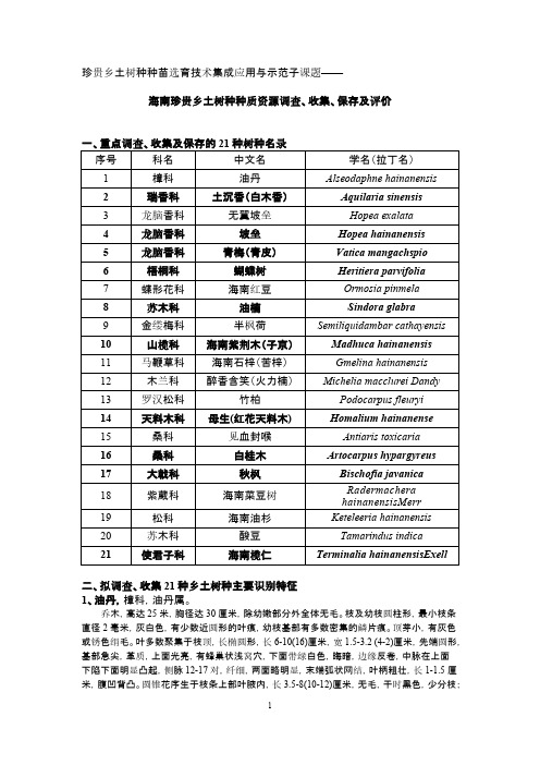 海南珍贵乡土树种种质资源调查、收集、保存及评价项目树种识别-推荐下载