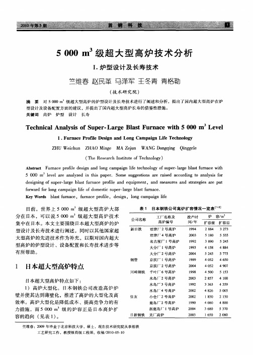 5000m3级超大型高炉技术分析I.炉型设计及长寿技术