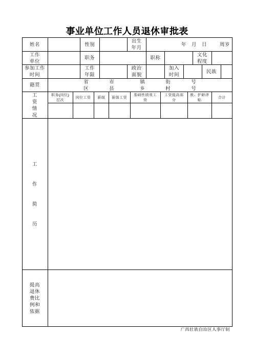 事业单位工作人员退休审批表