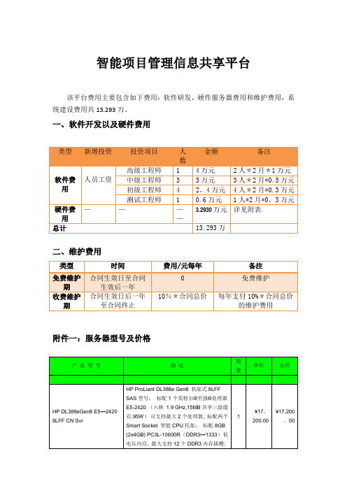 软件项目报价表-软件报价明细表-软件报价明细