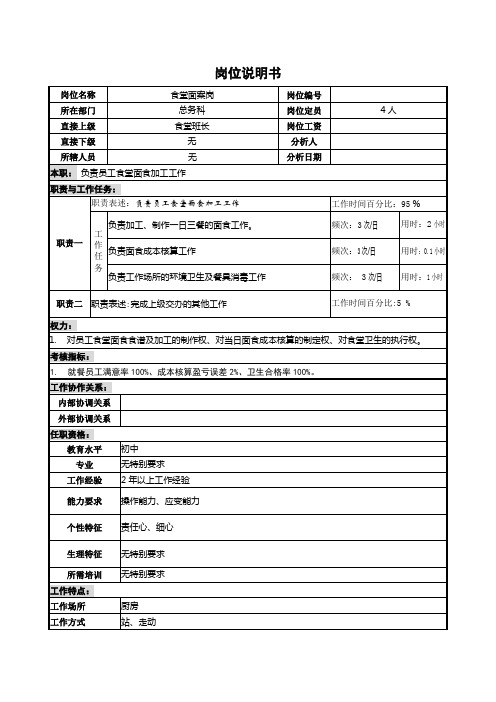 食堂面案岗位说明书