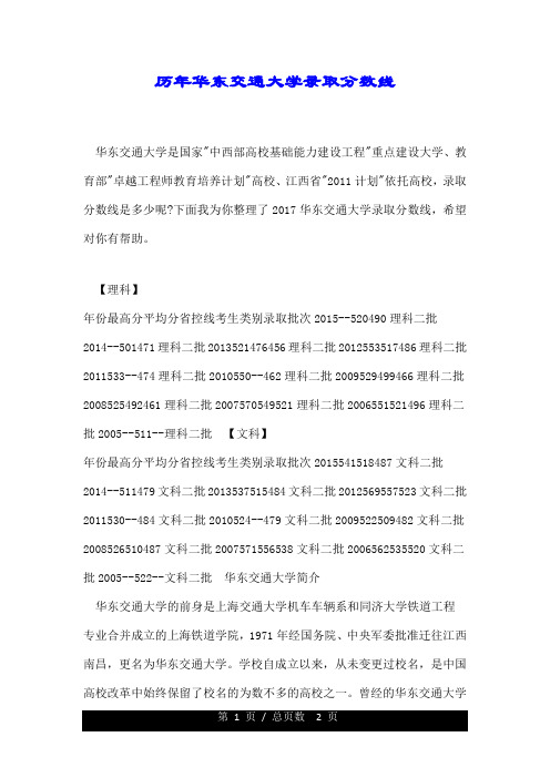 历年华东交通大学录取分数线.doc