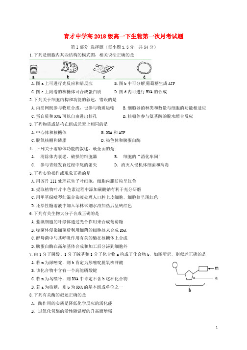 重庆市育才中学2015-2016学年高一生物下学期第一次月考试题