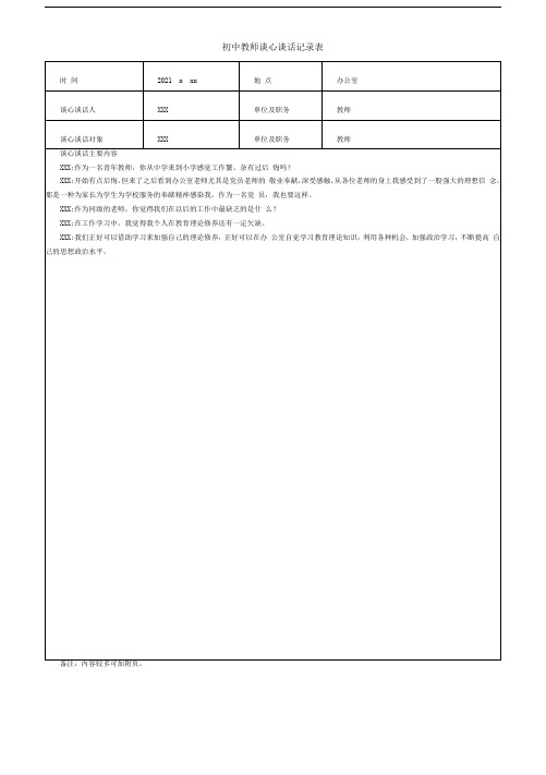 初中教师谈心谈话记录表