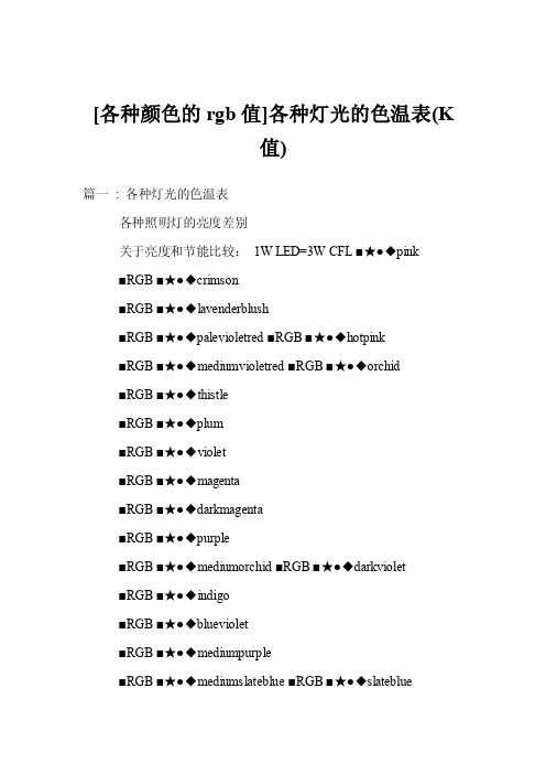 [各种颜色的rgb值]各种灯光的色温表（K值）