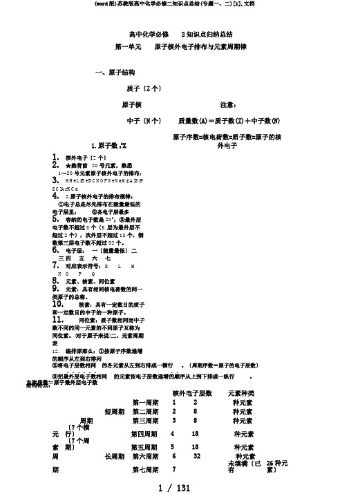 (word版)苏教版高中化学必修二知识点总结(专题一、二)[1],文档