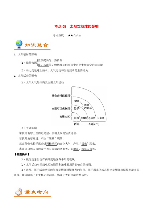 高考地理考点专题太阳对地球的影响