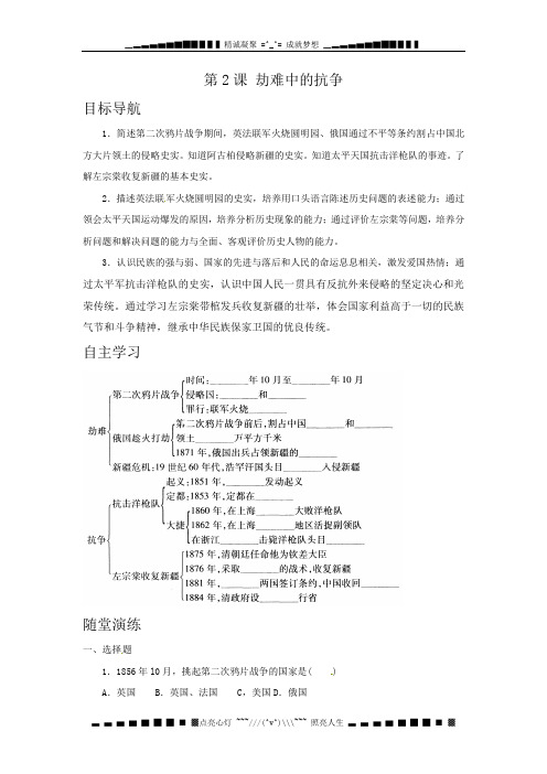 北师大版历史八上第2课《劫难中的抗争》word学案