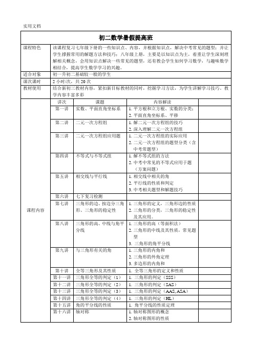 新初二数学预习课时安排