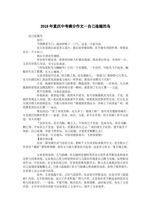 2019年重庆中考满分作文-自己造翅的鸟.doc