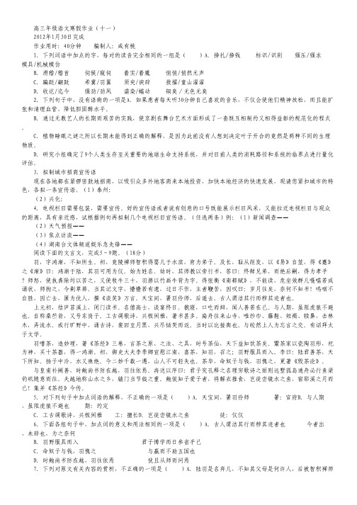 江苏省兴化市高三上学期寒假作业(11)(语文).pdf