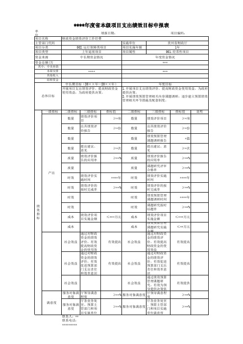 年度省本级项目支出绩效目标申报表