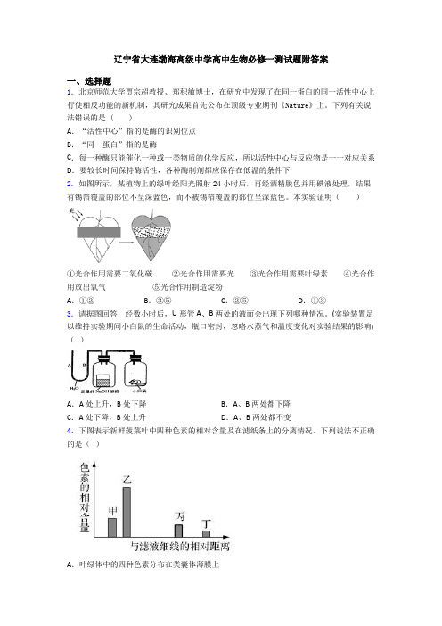 辽宁省大连渤海高级中学高中生物必修一测试题附答案