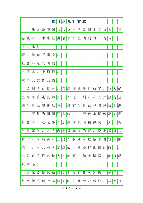 2019年读示儿有感作文500字