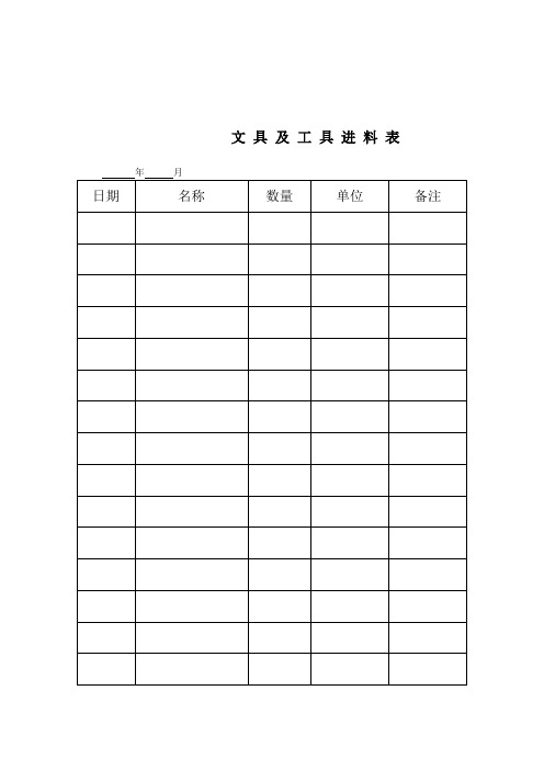 文具及工具进料表(表格模板、doc格式)