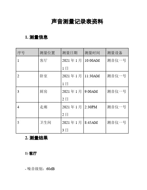 声音测量记录表资料