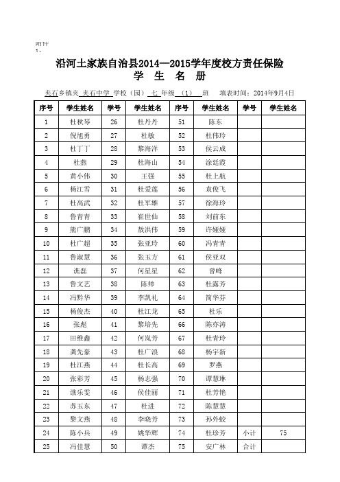 夹石中学2014校方责任险花名册0