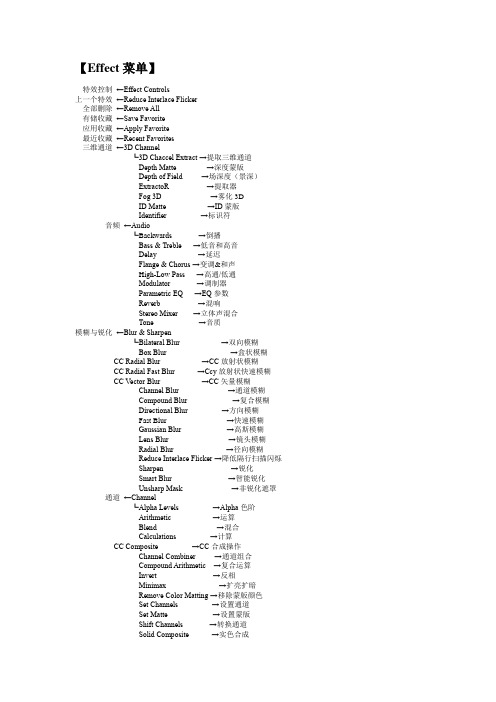 AE  特效 Effect菜单中英文对照