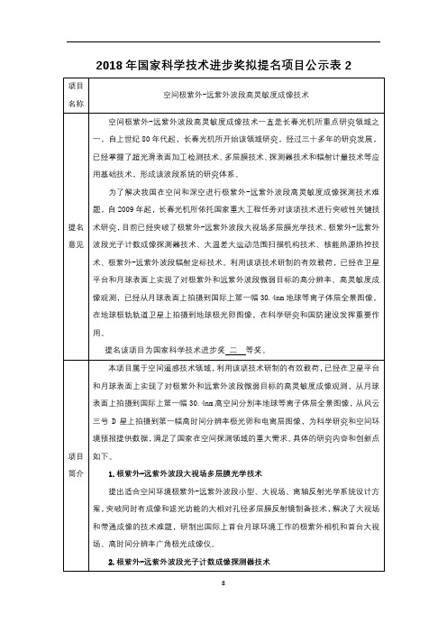 2018年国家科学技术进步奖拟提名项目公示表2【模板】