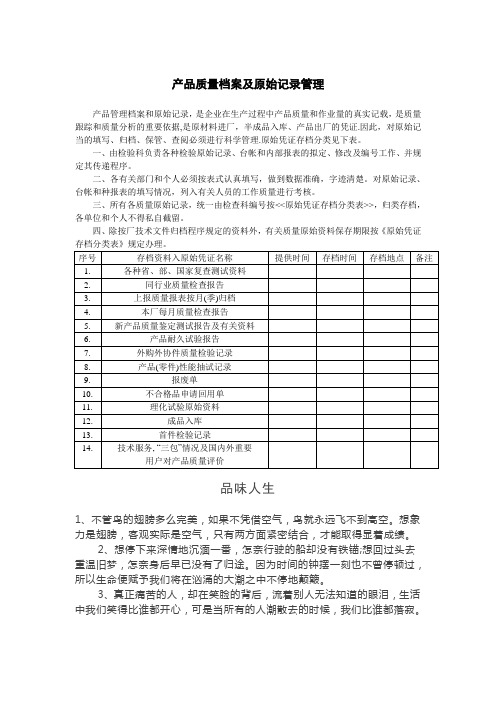 产品质量档案及原始记录管理.doc