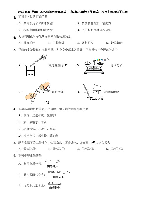 2022-2023学年江苏省盐城市盐都区第一共同体九年级下学期第一次自主练习化学试题