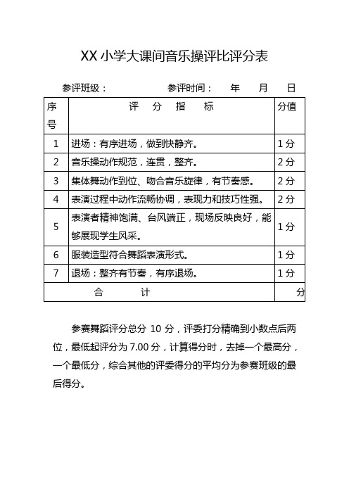 XX小学大课间活动评比评分表