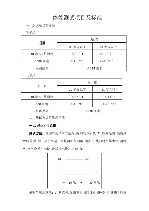 体能测试项目及标准