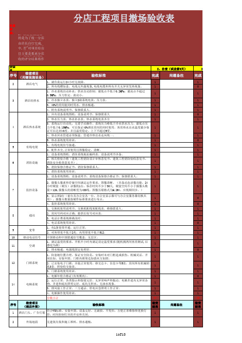 酒店工程验收标准及表格