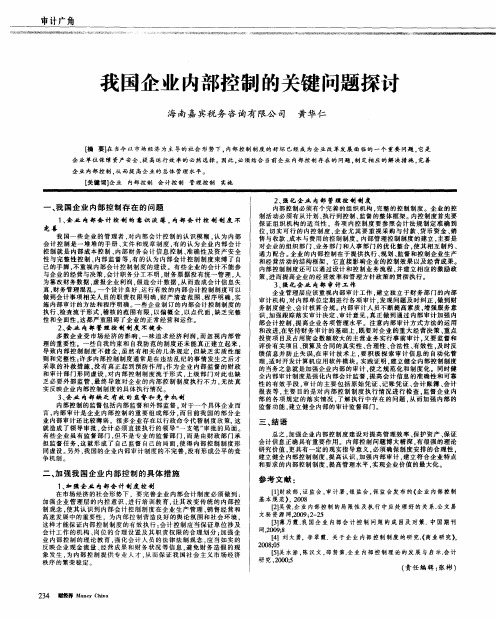 我国企业内部控制的关键问题探讨