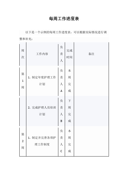 每周工作进度表