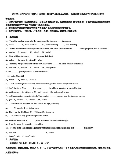 2025届安徽省合肥市瑶海区九级九年级英语第一学期期末学业水平测试试题含解析