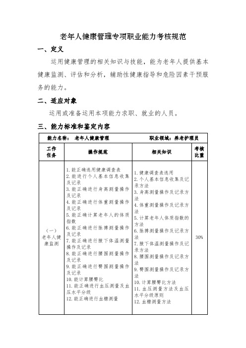 老年人健康管理专项职业能力考核规范