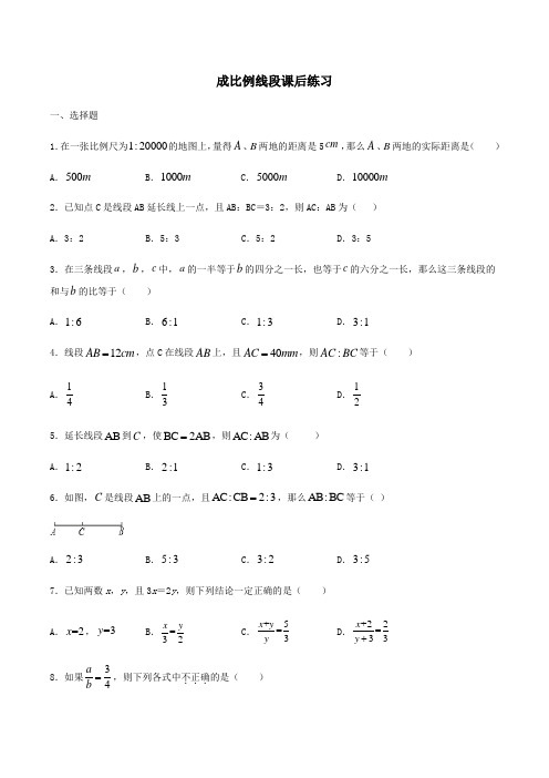 北师大版九年级数学上册第四章图形的相似第一节成比例线段课后练习