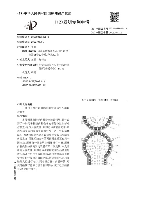 【CN109999344A】一种用于神经内科临床的智能仿生头部理疗装置【专利】